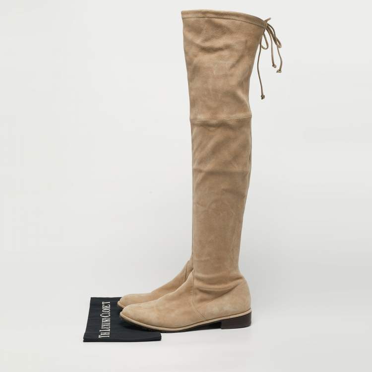 Pre Owned Stuart Weitzman Lowland Size 39.5 Beige Suede Knee Length Boots
