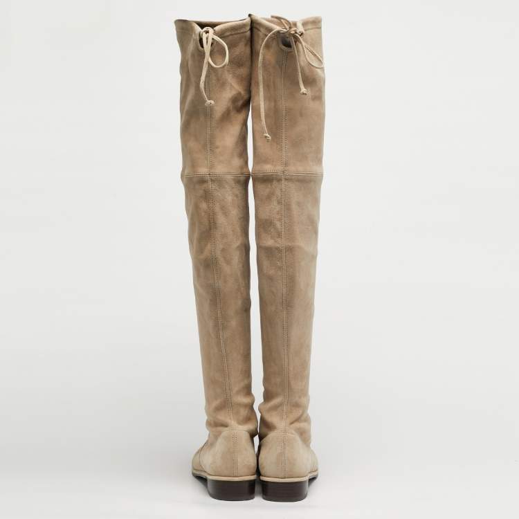 Pre Owned Stuart Weitzman Lowland Size 39.5 Beige Suede Knee Length Boots