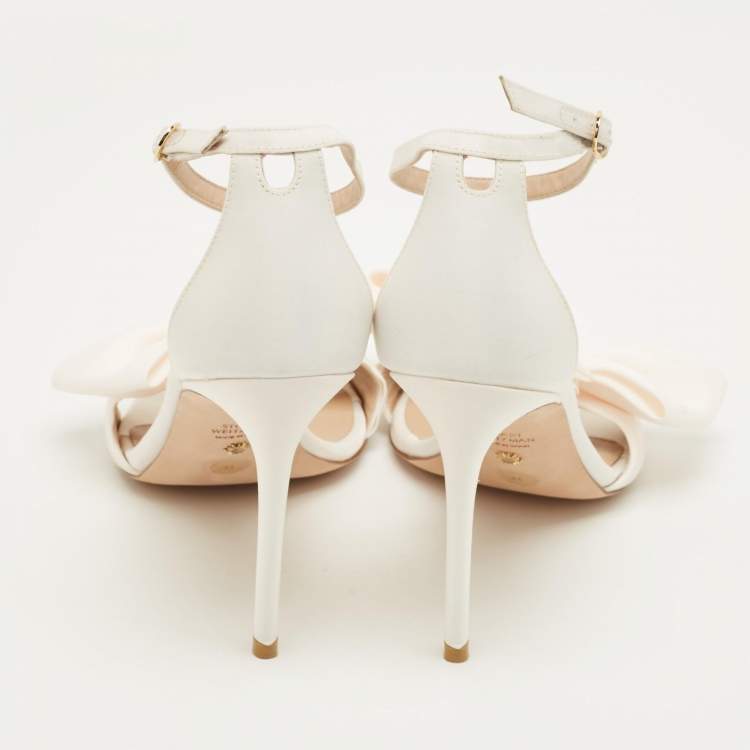 Pre Owned Stuart Weitzman Size 41 Cream Satin Bow Ankle Strap Sandals