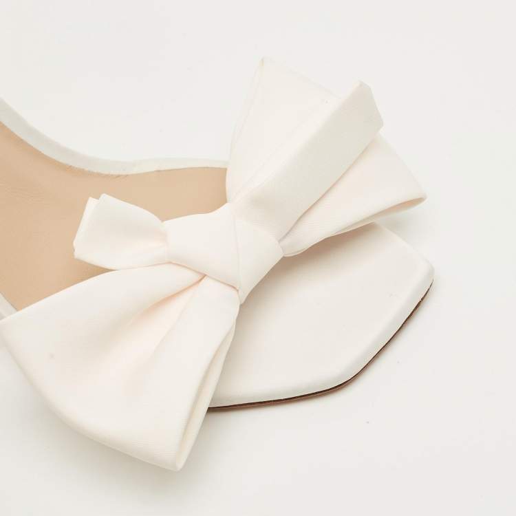 Pre Owned Stuart Weitzman Size 41 Cream Satin Bow Ankle Strap Sandals