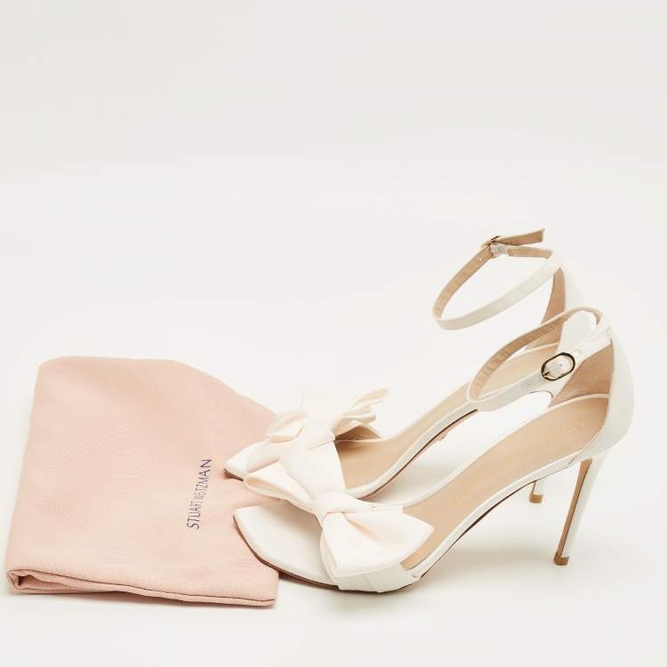 Pre Owned Stuart Weitzman Size 41 Cream Satin Bow Ankle Strap Sandals
