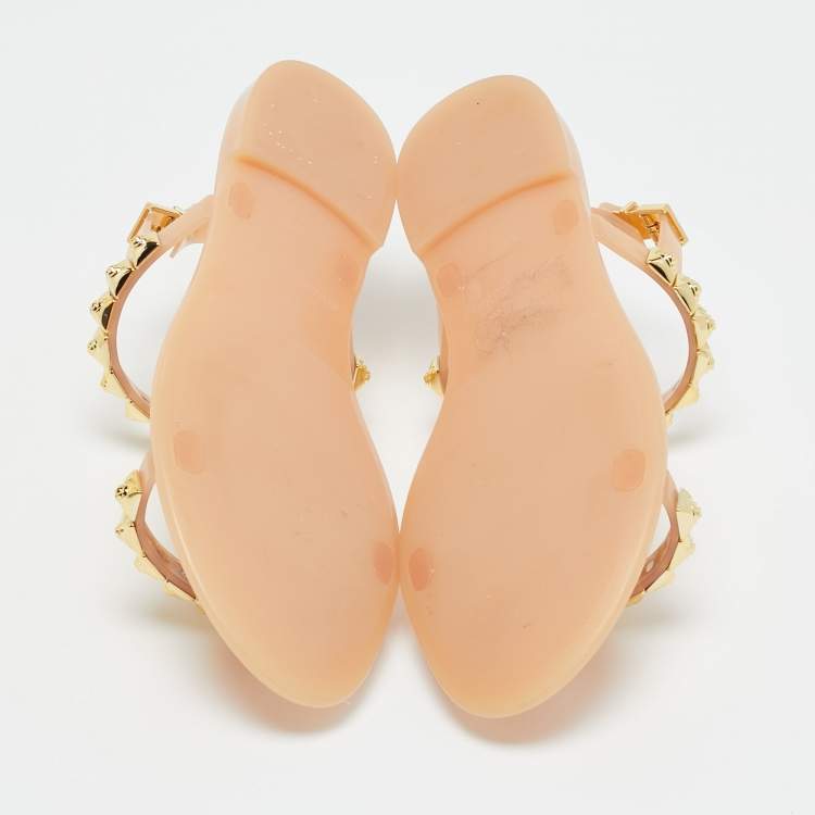 Pre Owned Stuart Weitzman Size 39 Beige Jelly Rose Studded Flat Sandals