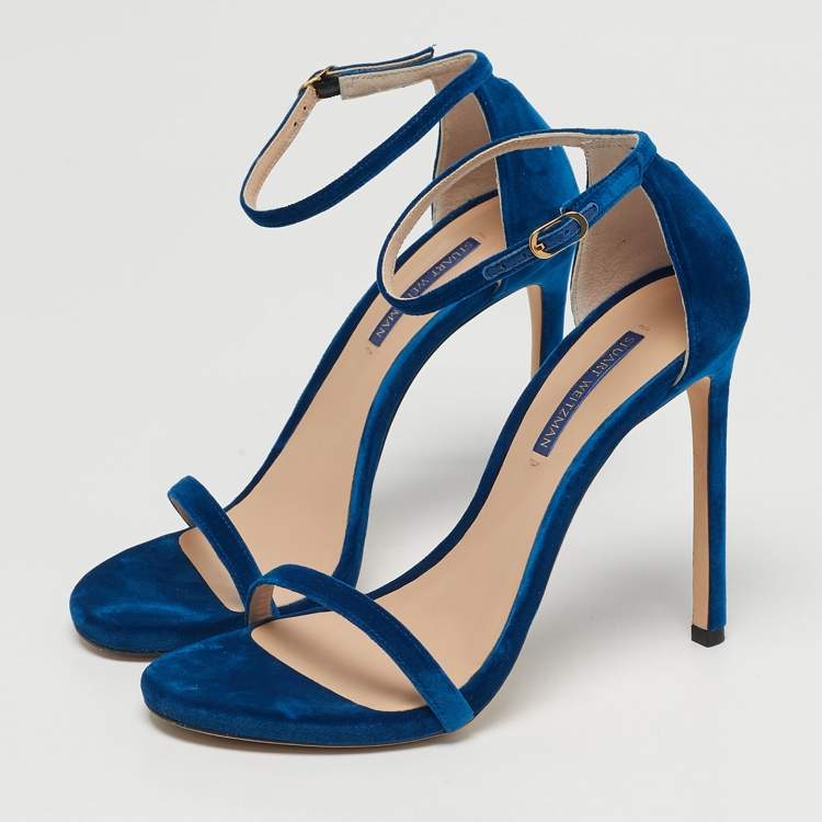 Pre Owned Stuart Weitzman Size 40 Blue Velvet Ankle Strap Sandals