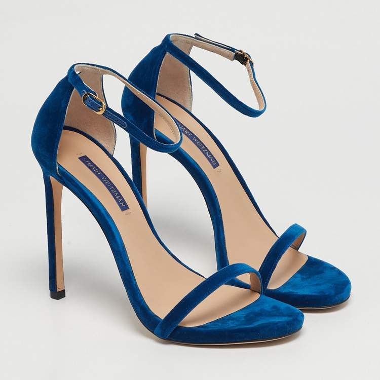 Pre Owned Stuart Weitzman Size 40 Blue Velvet Ankle Strap Sandals