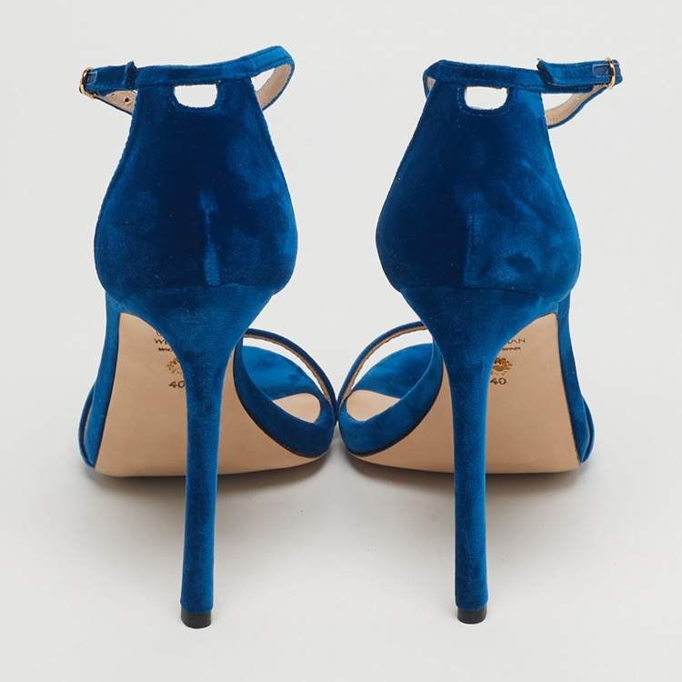 Pre Owned Stuart Weitzman Size 40 Blue Velvet Ankle Strap Sandals