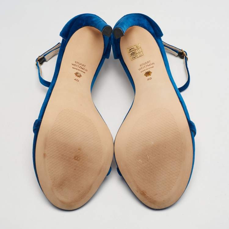 Pre Owned Stuart Weitzman Size 40 Blue Velvet Ankle Strap Sandals