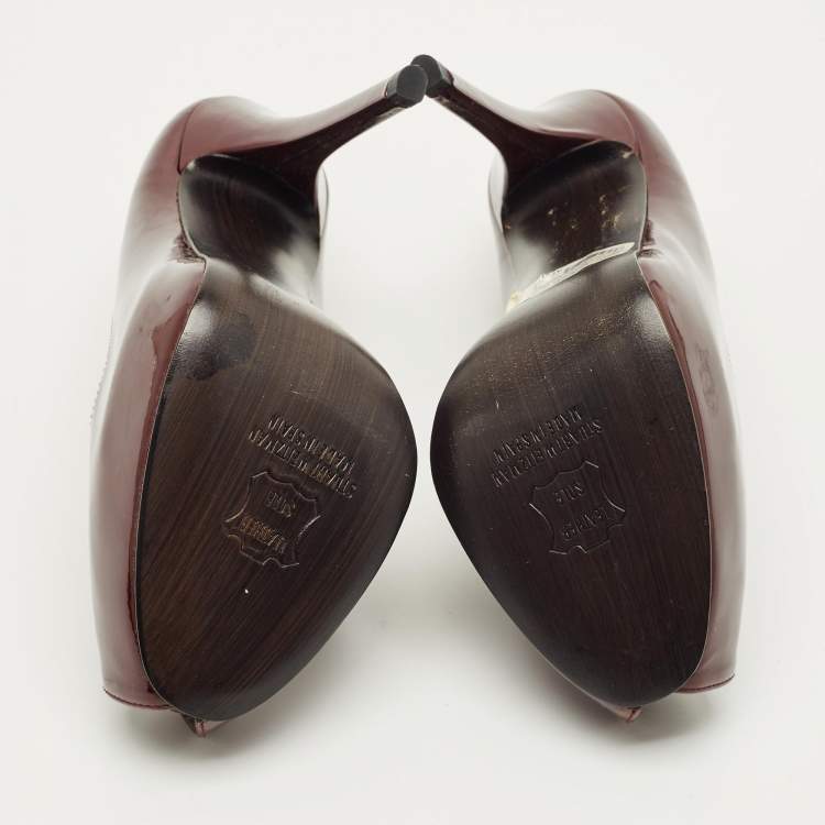 مملوكة مسبقًا Stuart Weitzman Size 35.5 Burgundy Patent Leather Peep Toe Platform Pumps