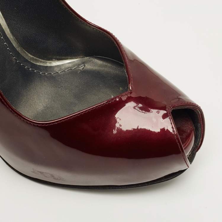 مملوكة مسبقًا Stuart Weitzman Size 35.5 Burgundy Patent Leather Peep Toe Platform Pumps