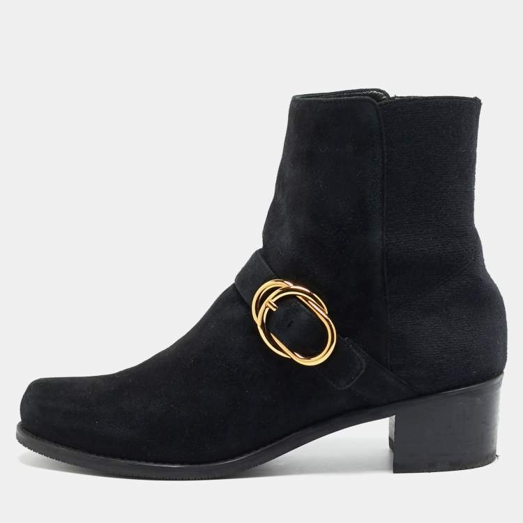 Pre Owned Stuart Weitzman Size 38.5 Black Suede Ankle Length Boots