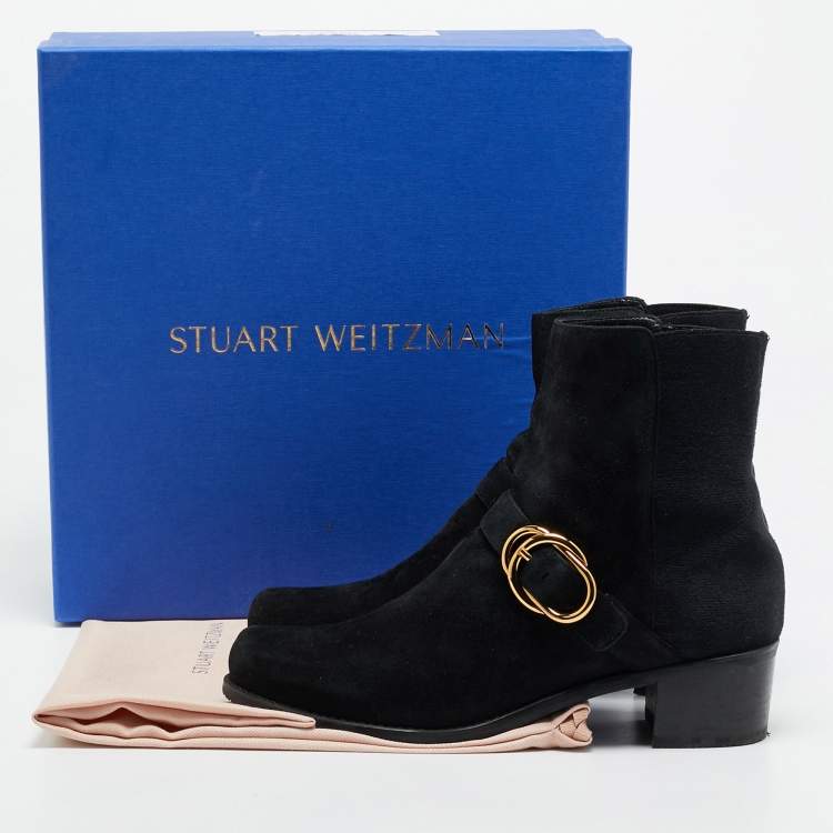 Pre Owned Stuart Weitzman Size 38.5 Black Suede Ankle Length Boots