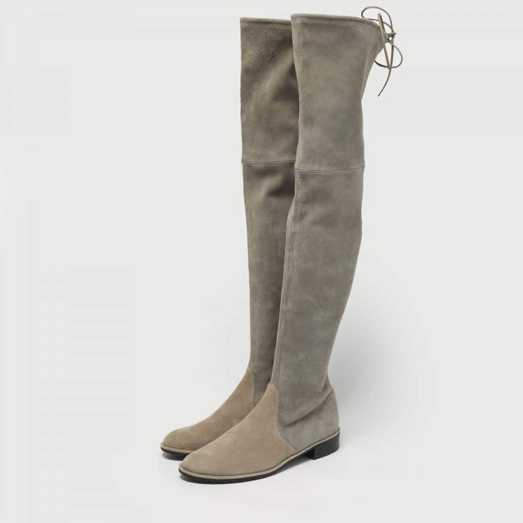 مملوكة مسبقًا Stuart Weitzman Fossil Size 39.5 Grey Suede Knee Length Boots