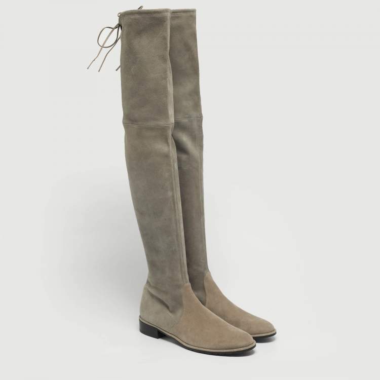 مملوكة مسبقًا Stuart Weitzman Fossil Size 39.5 Grey Suede Knee Length Boots