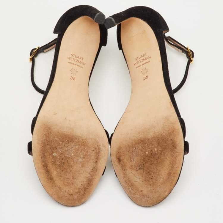 Pre Owned Stuart Weitzman Size 35 Black Suede Ankle Strap Sandals