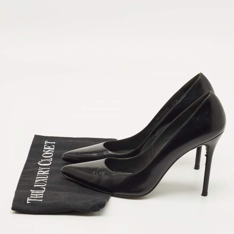Pre Owned Stuart Weitzman Size 38.5 Black Leather Pointed Toe Pumps