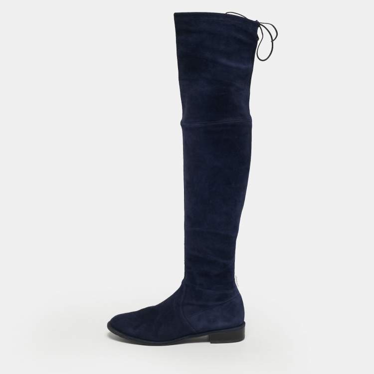مملوكة مسبقًا Stuart Weitzman Lowland Size 38.5 Navy Blue Suede Knee Length Boots