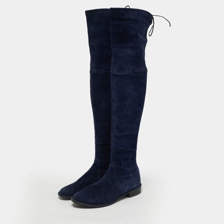 مملوكة مسبقًا Stuart Weitzman Lowland Size 38.5 Navy Blue Suede Knee Length Boots
