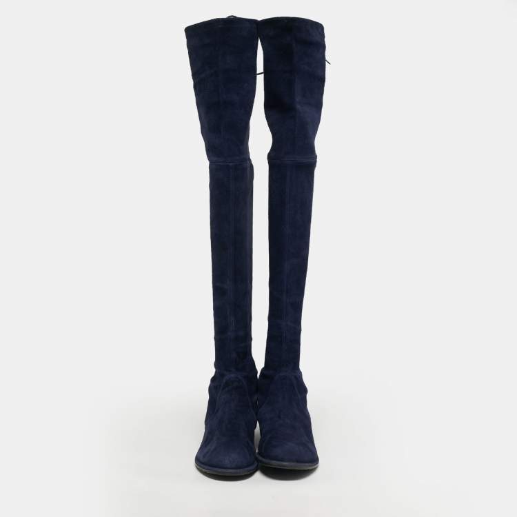 مملوكة مسبقًا Stuart Weitzman Lowland Size 38.5 Navy Blue Suede Knee Length Boots