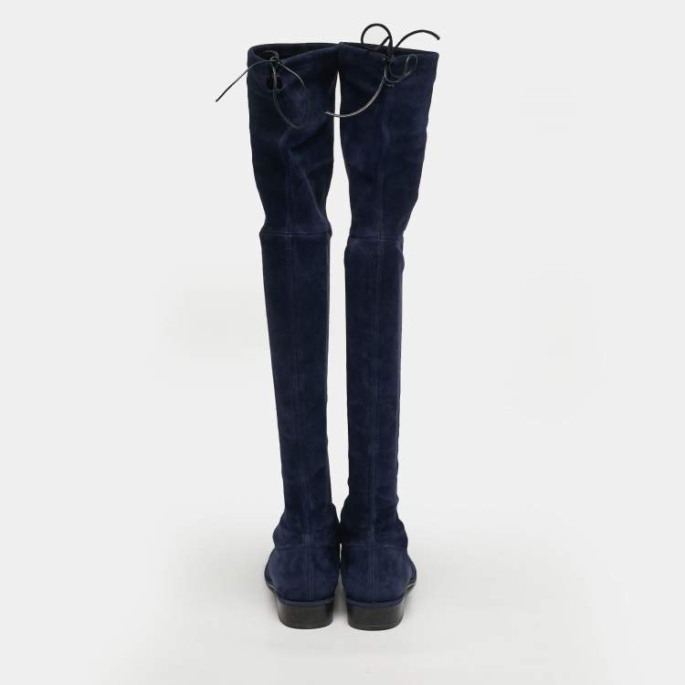 مملوكة مسبقًا Stuart Weitzman Lowland Size 38.5 Navy Blue Suede Knee Length Boots