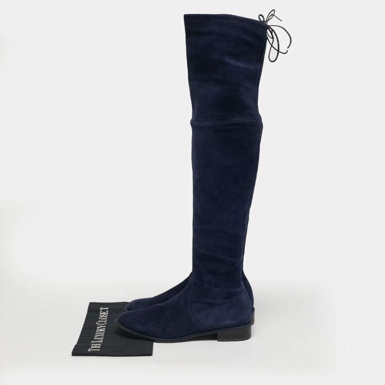 مملوكة مسبقًا Stuart Weitzman Lowland Size 38.5 Navy Blue Suede Knee Length Boots