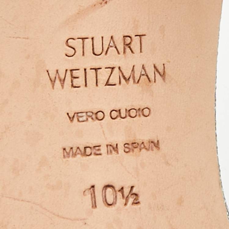 Pre Owned Stuart Weitzman Nudist Size 41.5 Gold Metallic Lurex Fabric Ankle Strap Sandals