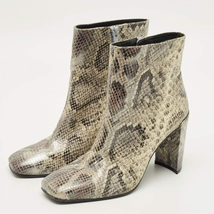 Pre Owned Stuart Weitzman Size 38 Grey/Black Python Embossed Leather Ankle Length Boots