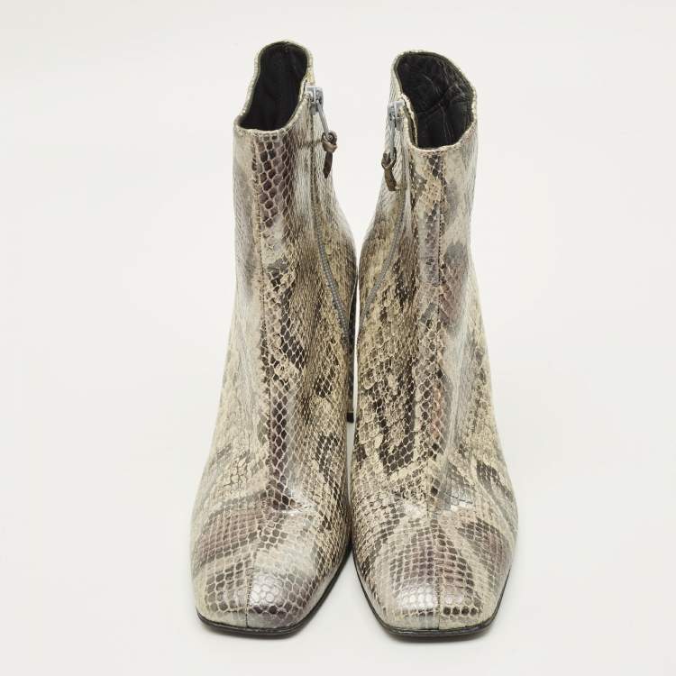 Pre Owned Stuart Weitzman Size 38 Grey/Black Python Embossed Leather Ankle Length Boots