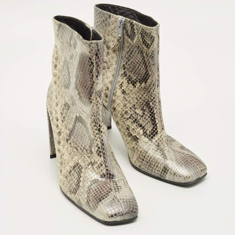 Pre Owned Stuart Weitzman Size 38 Grey/Black Python Embossed Leather Ankle Length Boots