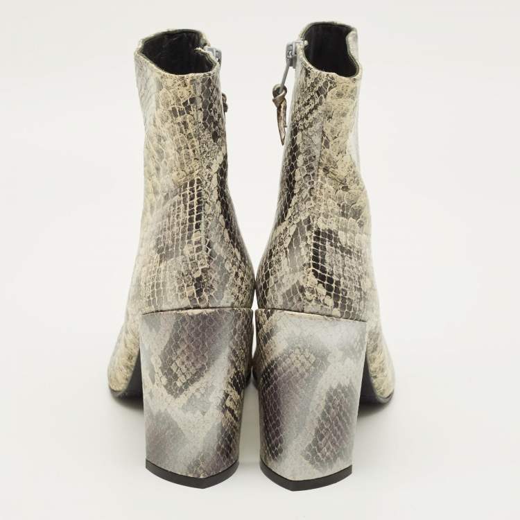 Pre Owned Stuart Weitzman Size 38 Grey/Black Python Embossed Leather Ankle Length Boots