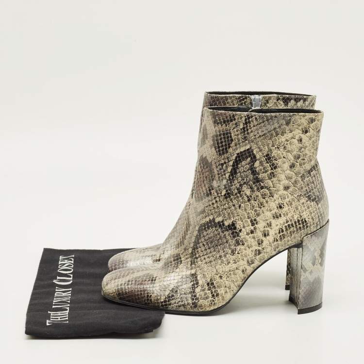 Pre Owned Stuart Weitzman Size 38 Grey/Black Python Embossed Leather Ankle Length Boots