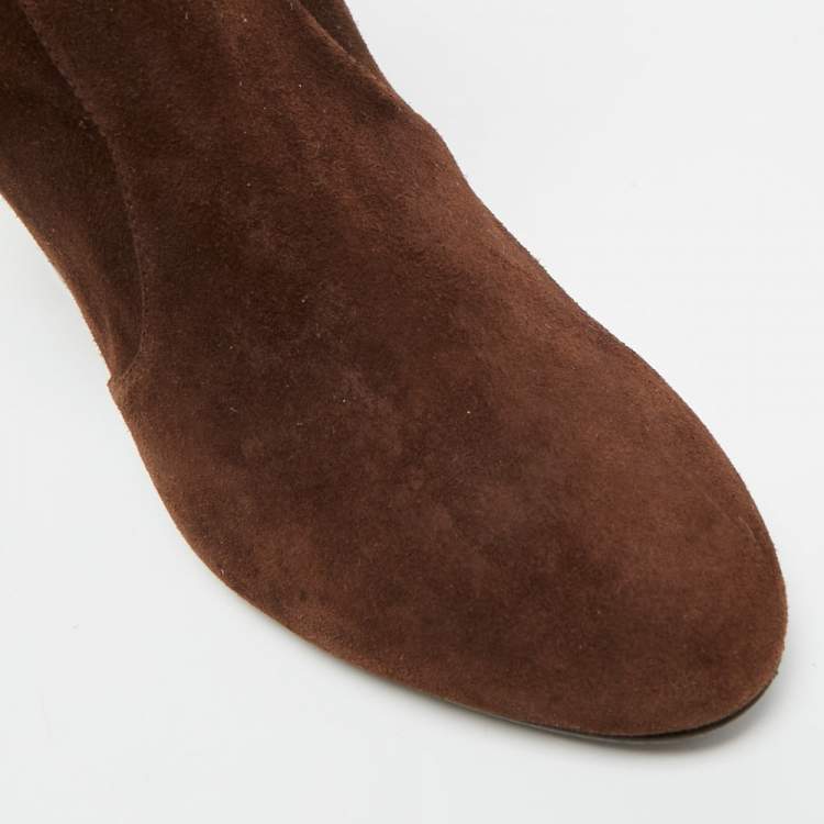 Pre Owned Stuart Weitzman Size 38.5 Brown Suede Ankle Length Boots