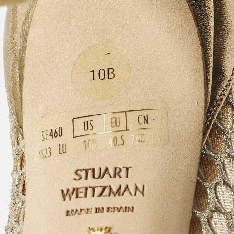 Pre Owned Stuart Weitzman Size 40.5 Gold Leather and Mesh Pointed Toe Pumps