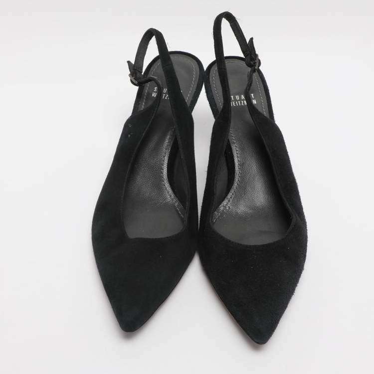 Pre Owned Stuart Weitzman Size 40 Black Suede Slingback Pumps