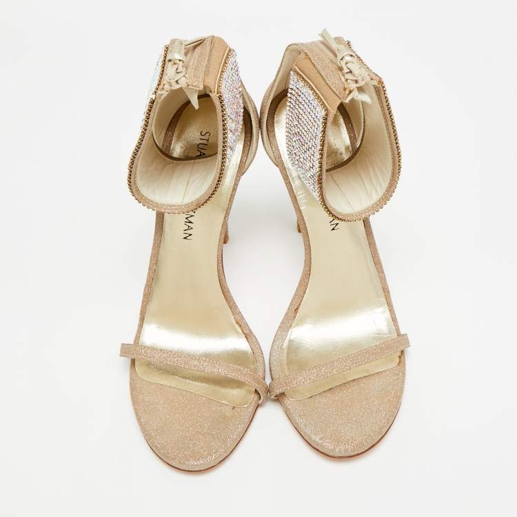 Pre Owned Stuart Weitzman Nudist Size 39 Metallic Glitter Ankle Strap Sandals