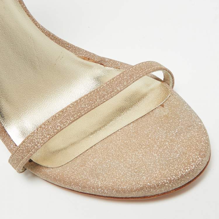 Pre Owned Stuart Weitzman Nudist Size 39 Metallic Glitter Ankle Strap Sandals