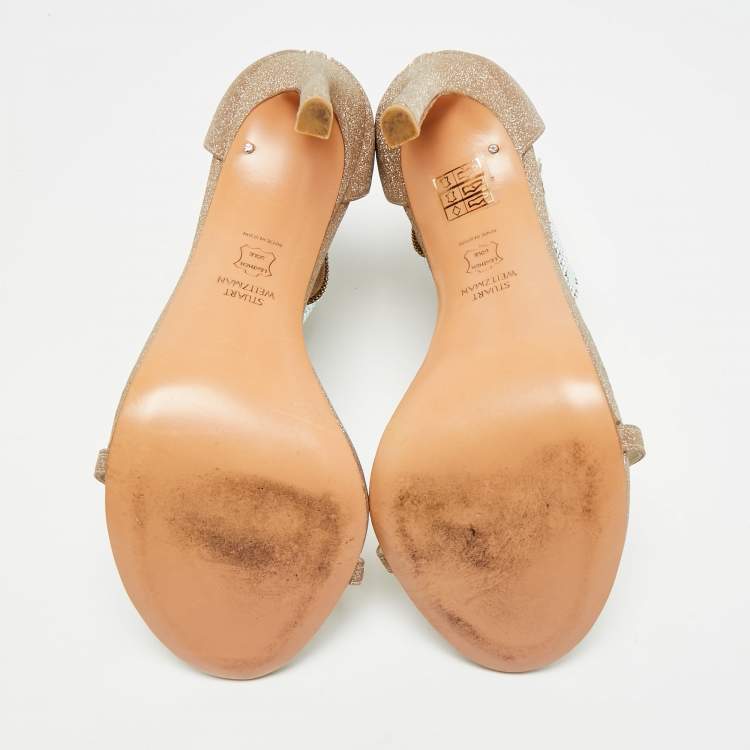 Pre Owned Stuart Weitzman Nudist Size 39 Metallic Glitter Ankle Strap Sandals