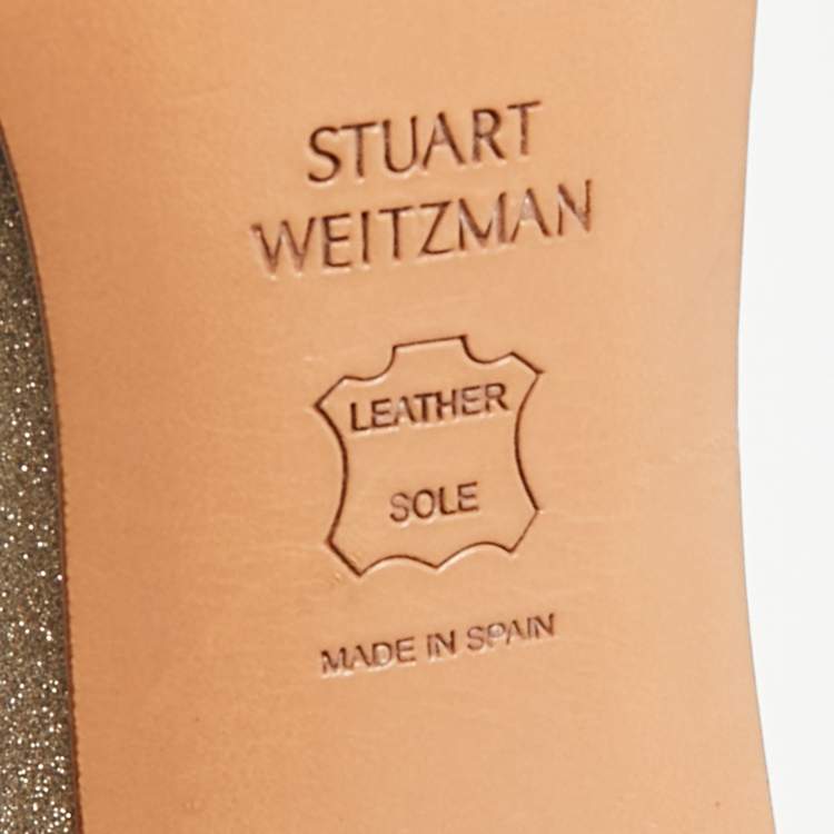 Pre Owned Stuart Weitzman Nudist Size 39 Metallic Glitter Ankle Strap Sandals