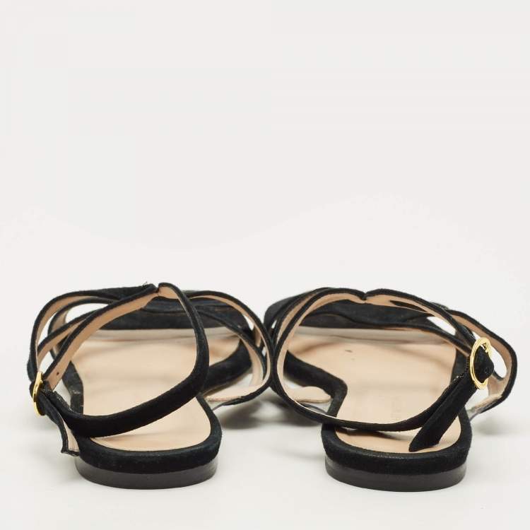 Pre Owned Stuart Weitzman Size 38.5 Black PVC and Suede Ankle Strap Flats