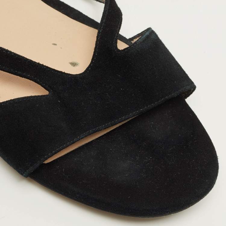 Pre Owned Stuart Weitzman Size 38.5 Black PVC and Suede Ankle Strap Flats