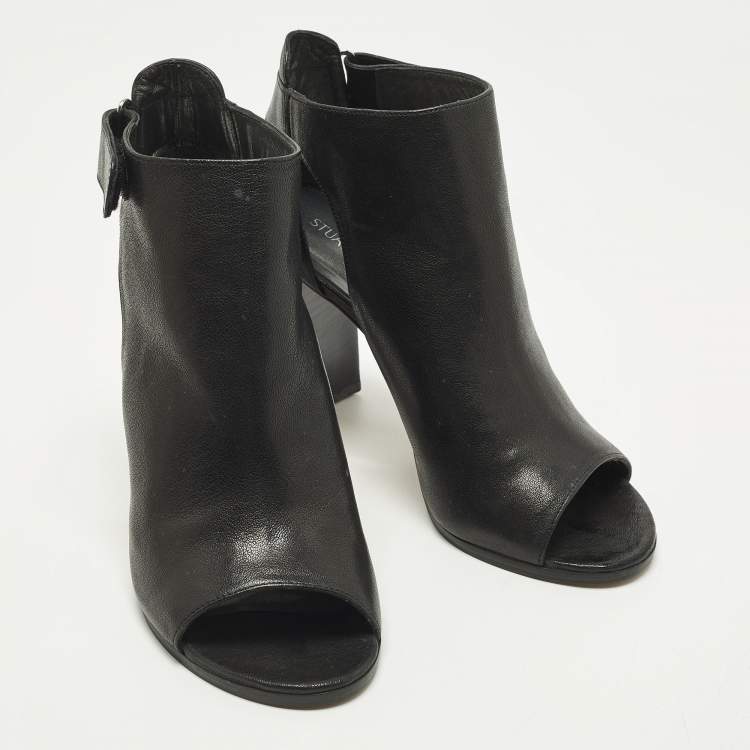 Pre Owned Stuart Weitzman Openhouse Size 39 Black Leather Ankle Length Boots