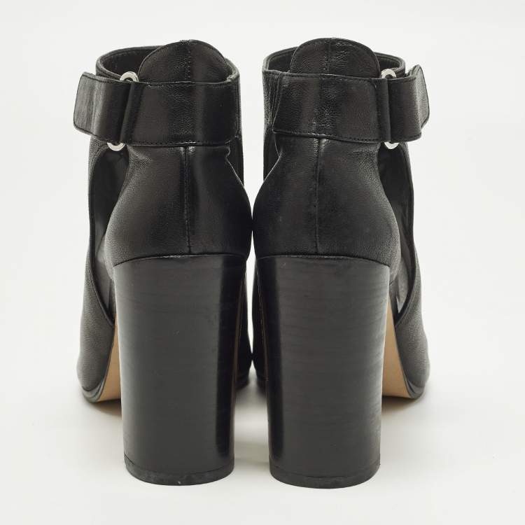 Pre Owned Stuart Weitzman Openhouse Size 39 Black Leather Ankle Length Boots