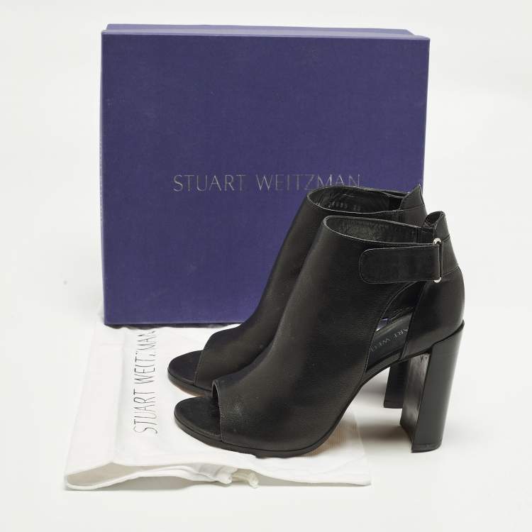 Pre Owned Stuart Weitzman Openhouse Size 39 Black Leather Ankle Length Boots