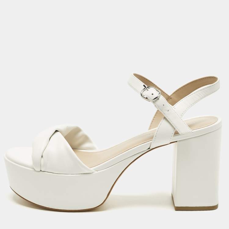 Pre Owned Stuart Weitzman Everly Size 38 White Leather Platform Sandals