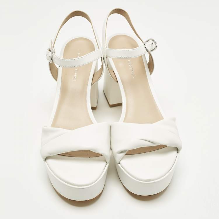 Pre Owned Stuart Weitzman Everly Size 38 White Leather Platform Sandals