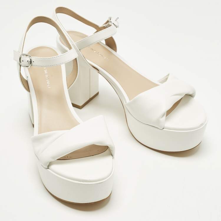 Pre Owned Stuart Weitzman Everly Size 38 White Leather Platform Sandals