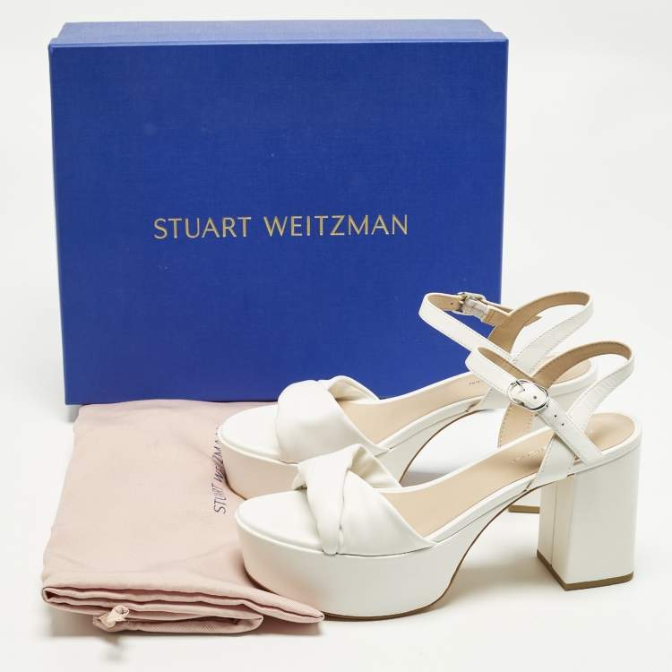 Pre Owned Stuart Weitzman Everly Size 38 White Leather Platform Sandals