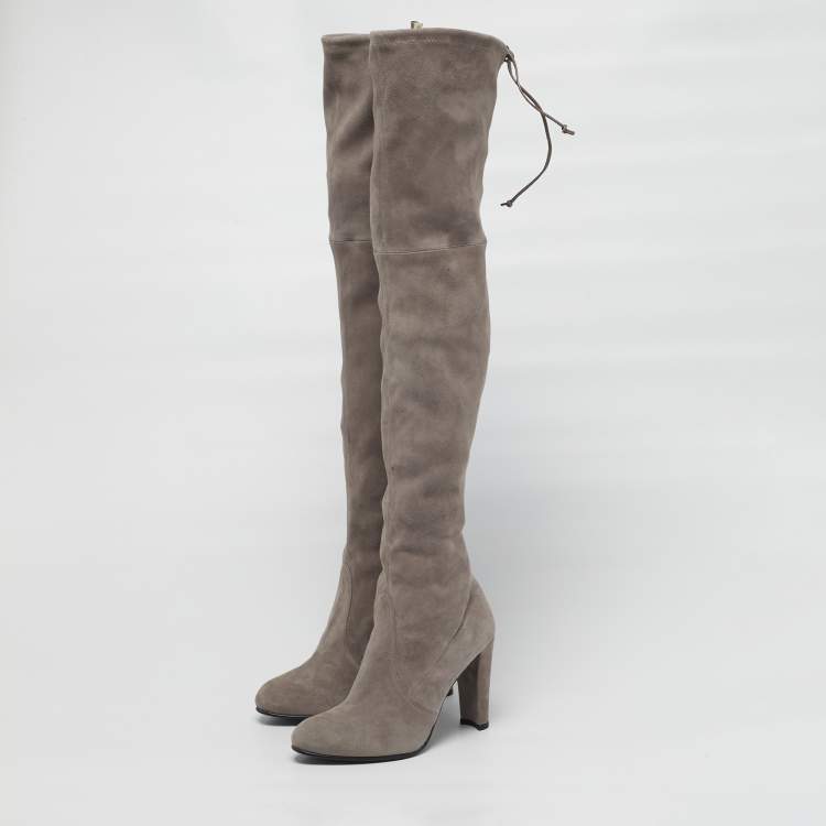 Pre Owned Stuart Weitzman Highland Size 36.5 Beige Suede Knee Length Boots