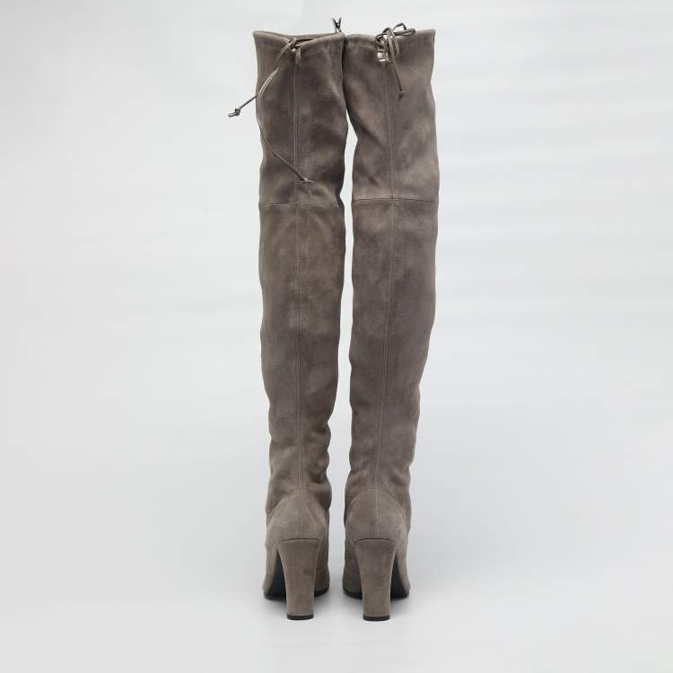 Pre Owned Stuart Weitzman Highland Size 36.5 Beige Suede Knee Length Boots