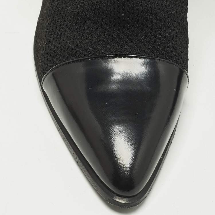 Pre Owned Stuart Weitzman Glove Size 39.5 Black Knit Fabric and Leather Embellished Sock Hop Boots