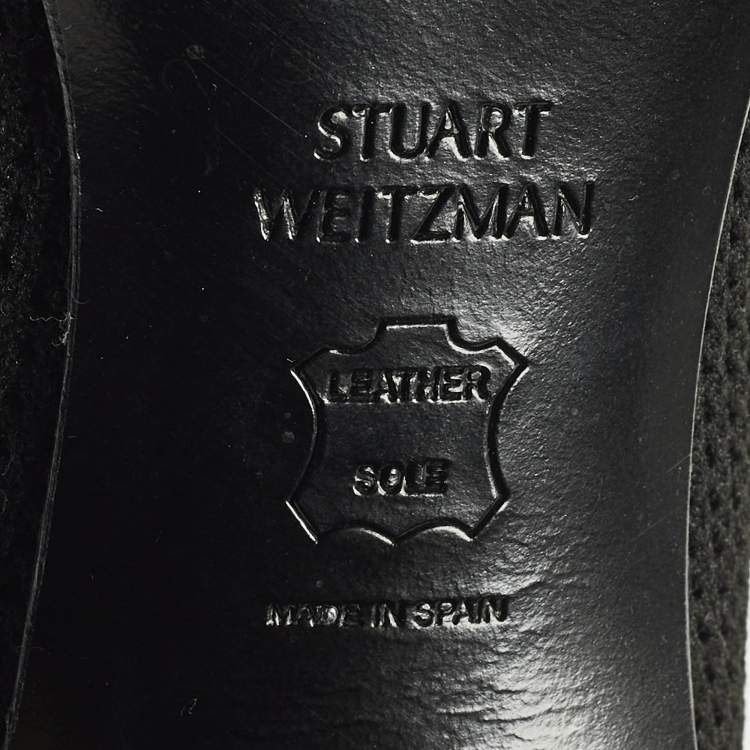 Pre Owned Stuart Weitzman Glove Size 39.5 Black Knit Fabric and Leather Embellished Sock Hop Boots