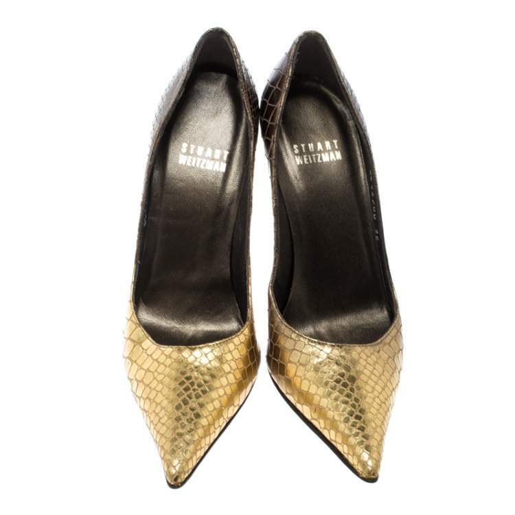 Pre Owned Stuart Weitzman Two Tone Python Embossed Leather Pointed Toe Pumps Size 35